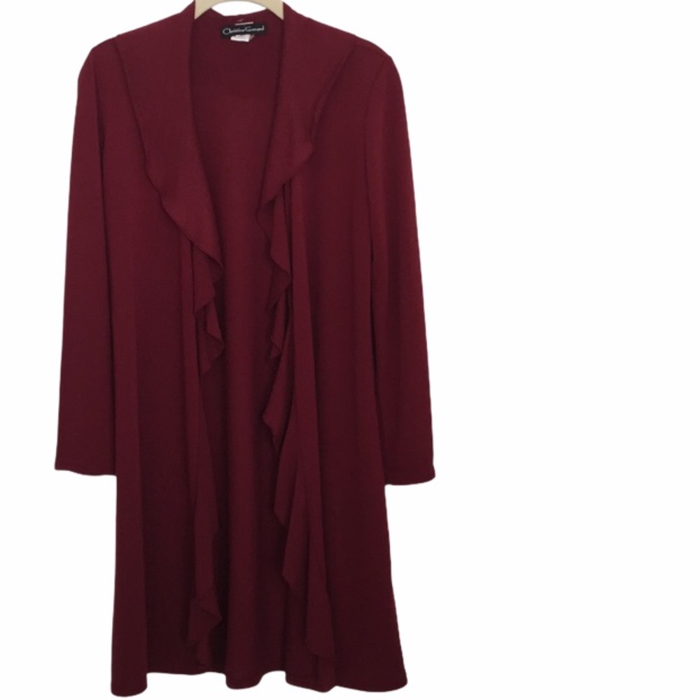 Vintage Christine Gerard open burgundy ruffle front cardigan